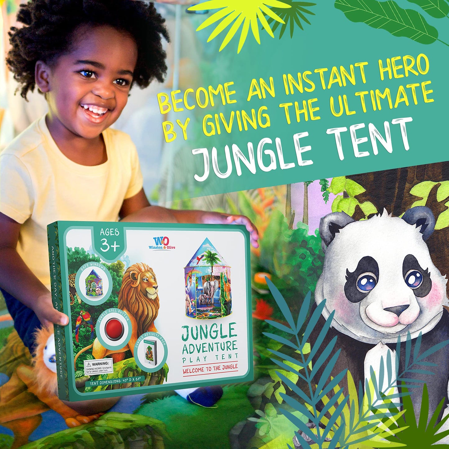 W&O Dino Paradise Play Tent with Roar Button - Epic Pop Up Tent for Boys & Girls - Perfect for Indoor & Outdoor Adventures