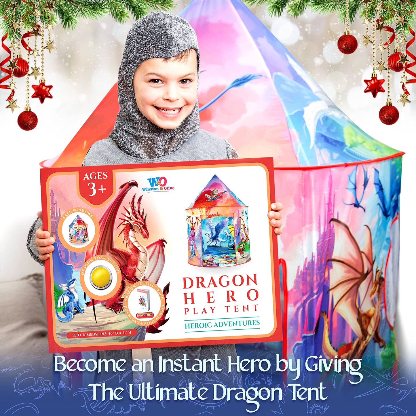 W&O Dino Paradise Play Tent with Roar Button - Epic Pop Up Tent for Boys & Girls - Perfect for Indoor & Outdoor Adventures