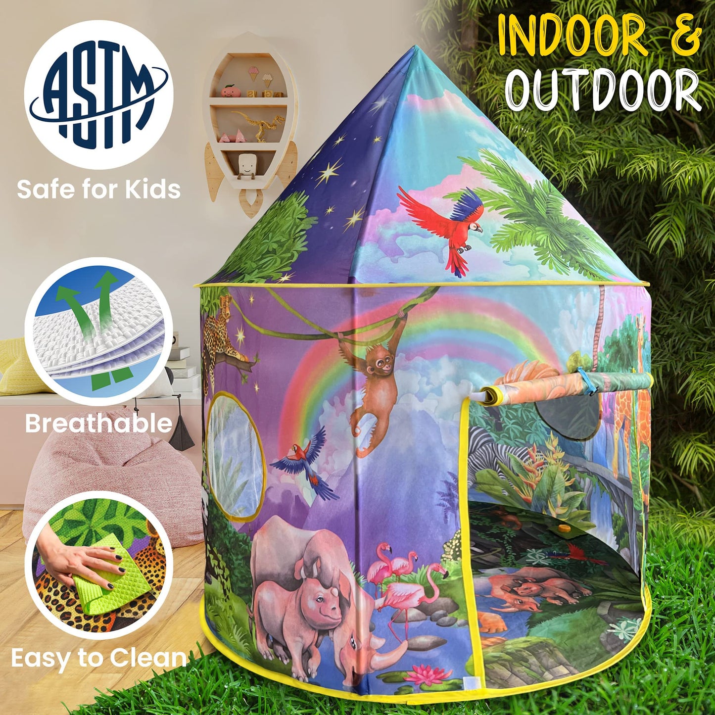 W&O Dino Paradise Play Tent with Roar Button - Epic Pop Up Tent for Boys & Girls - Perfect for Indoor & Outdoor Adventures
