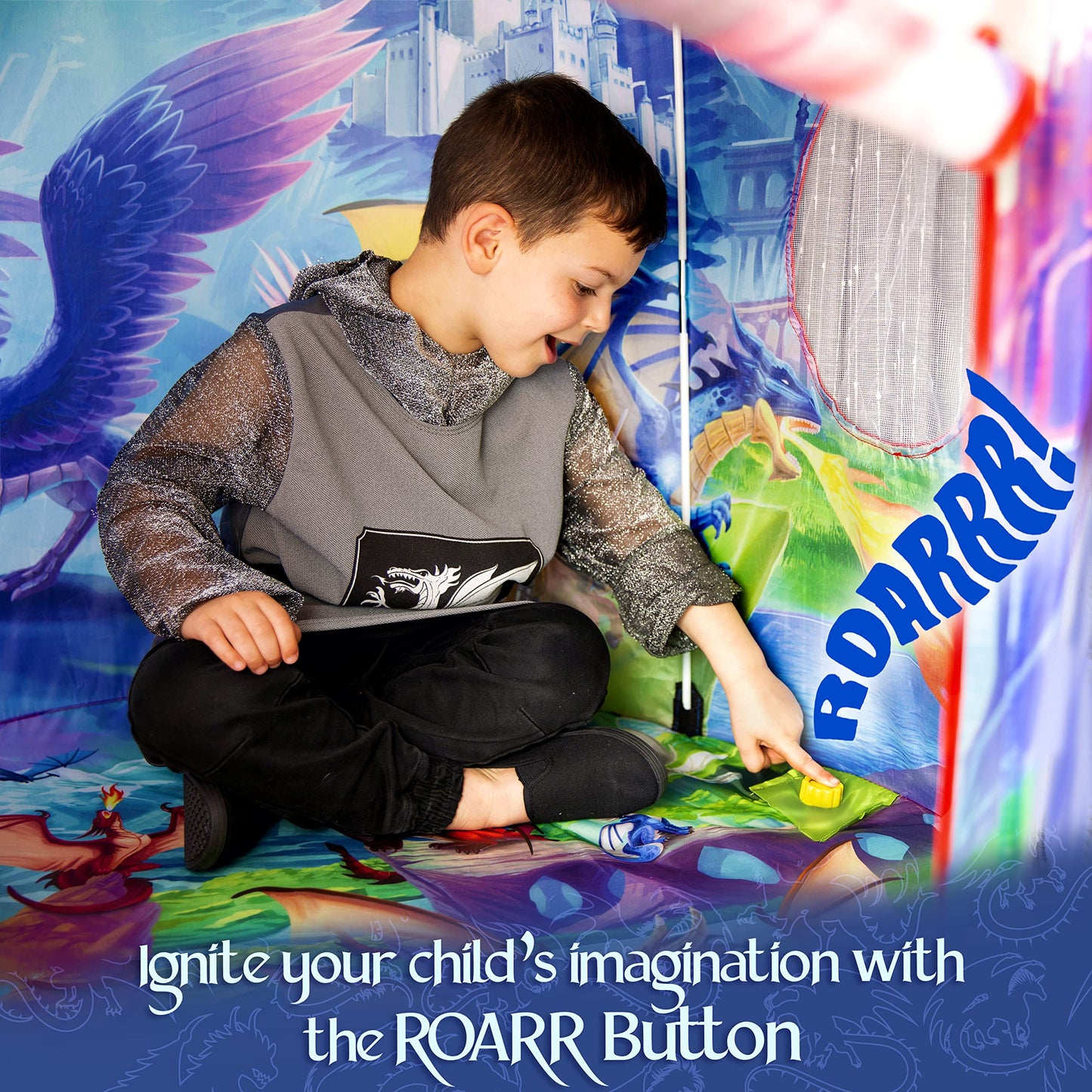 W&O Dino Paradise Play Tent with Roar Button - Epic Pop Up Tent for Boys & Girls - Perfect for Indoor & Outdoor Adventures