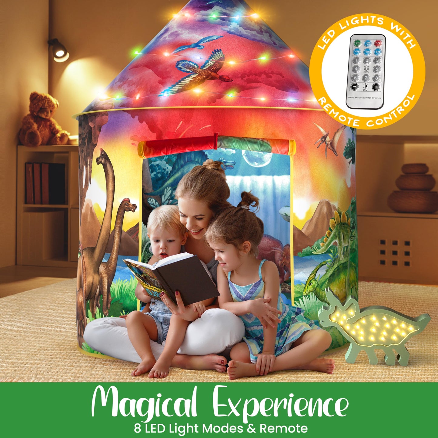 W&O Dino Paradise Play Tent with Roar Button - Epic Pop Up Tent for Boys & Girls - Perfect for Indoor & Outdoor Adventures