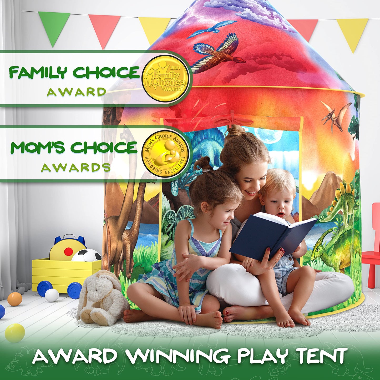 W&O Dino Paradise Play Tent with Roar Button - Epic Pop Up Tent for Boys & Girls - Perfect for Indoor & Outdoor Adventures