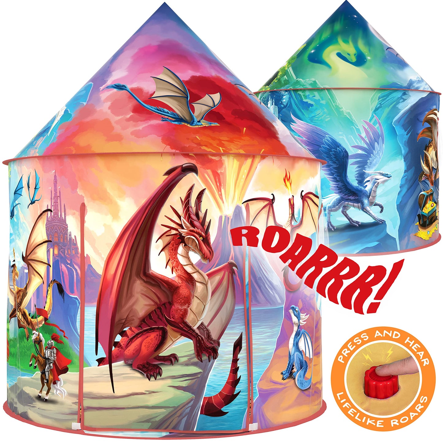 W&O Dino Paradise Play Tent with Roar Button - Epic Pop Up Tent for Boys & Girls - Perfect for Indoor & Outdoor Adventures