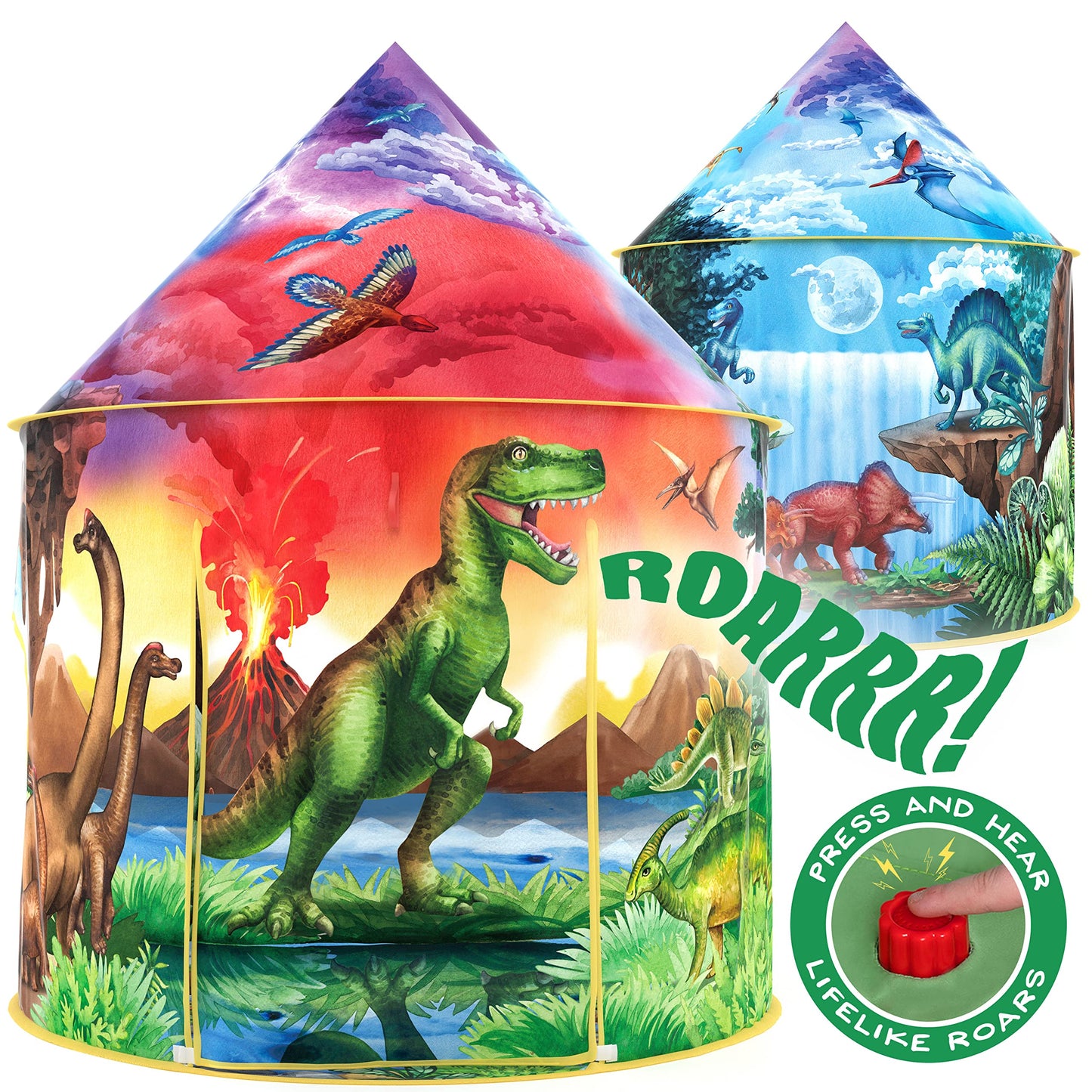 W&O Dino Paradise Play Tent with Roar Button - Epic Pop Up Tent for Boys & Girls - Perfect for Indoor & Outdoor Adventures