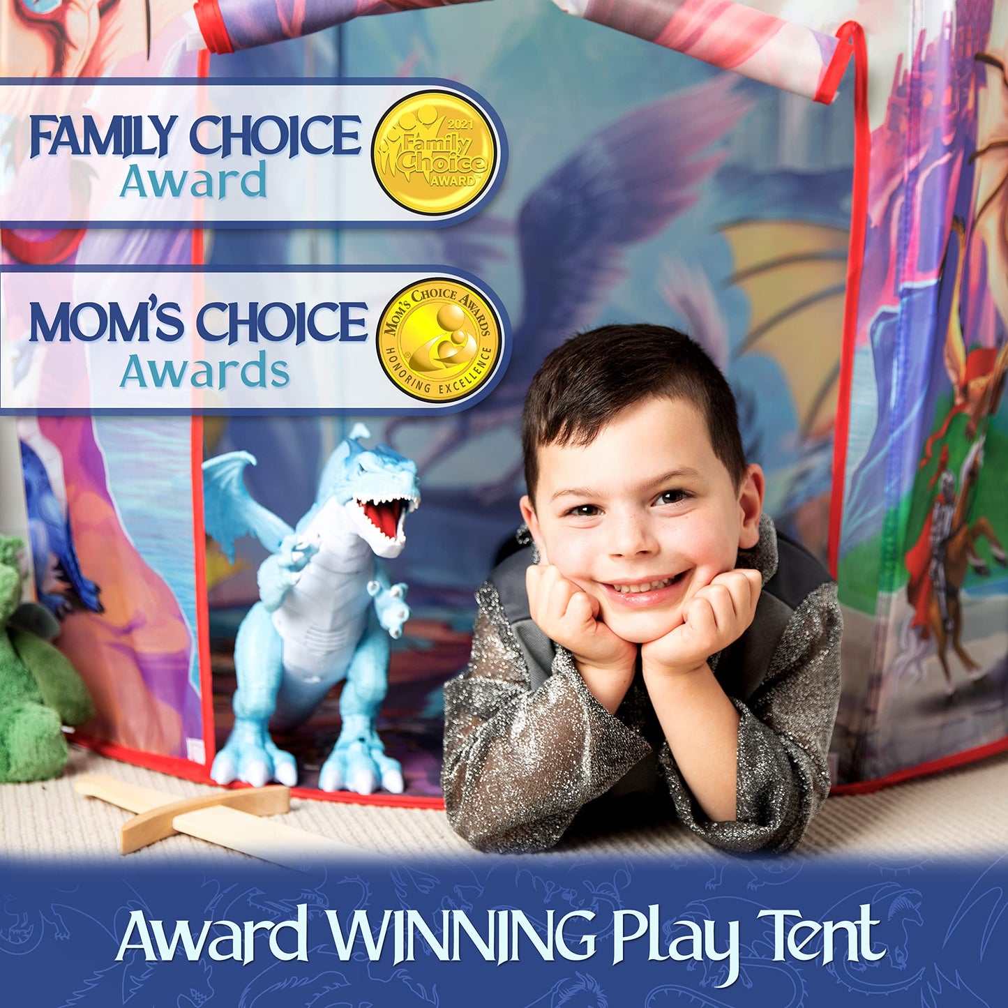 W&O Dino Paradise Play Tent with Roar Button - Epic Pop Up Tent for Boys & Girls - Perfect for Indoor & Outdoor Adventures