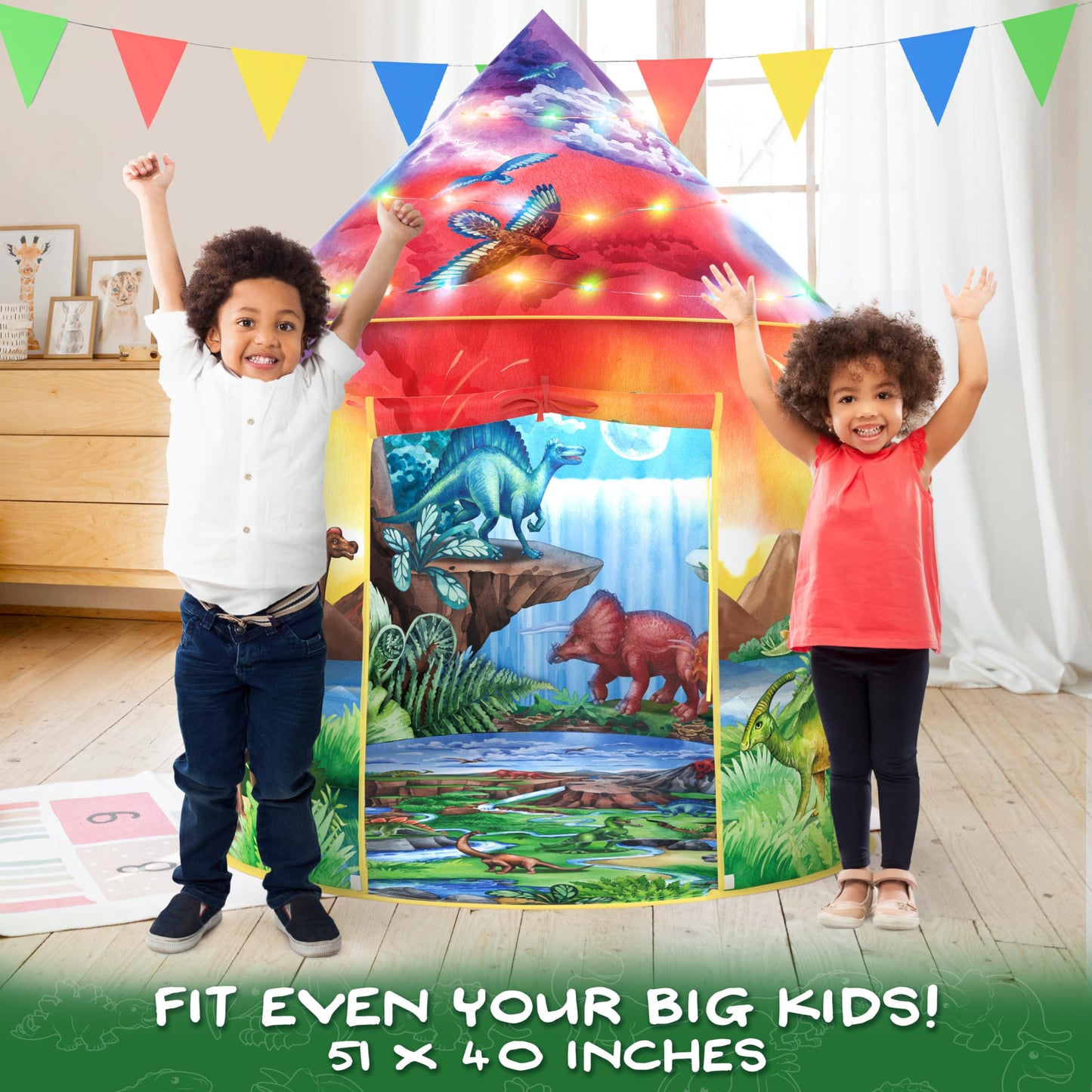W&O Dino Paradise Play Tent with Roar Button - Epic Pop Up Tent for Boys & Girls - Perfect for Indoor & Outdoor Adventures