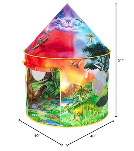 W&O Dino Paradise Play Tent with Roar Button - Epic Pop Up Tent for Boys & Girls - Perfect for Indoor & Outdoor Adventures