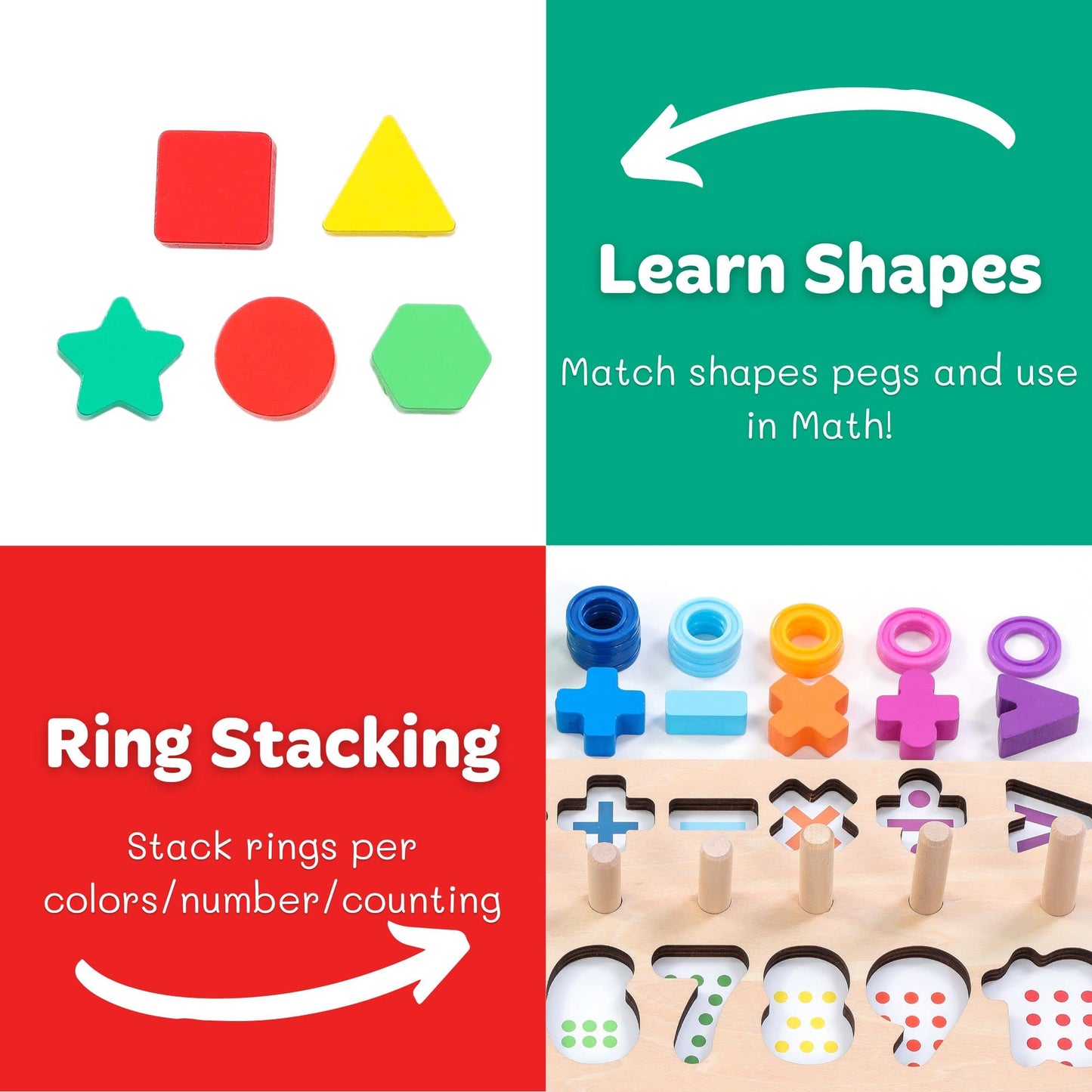 Wooden Montessori Toys for Kids Toddler Number Puzzles Sorter Counting Shape Stacker Stacking Game Preschool Toys for Boy Girl Learning Education Math Blocks 1 Year Old Girl Gifts (Rainbow)