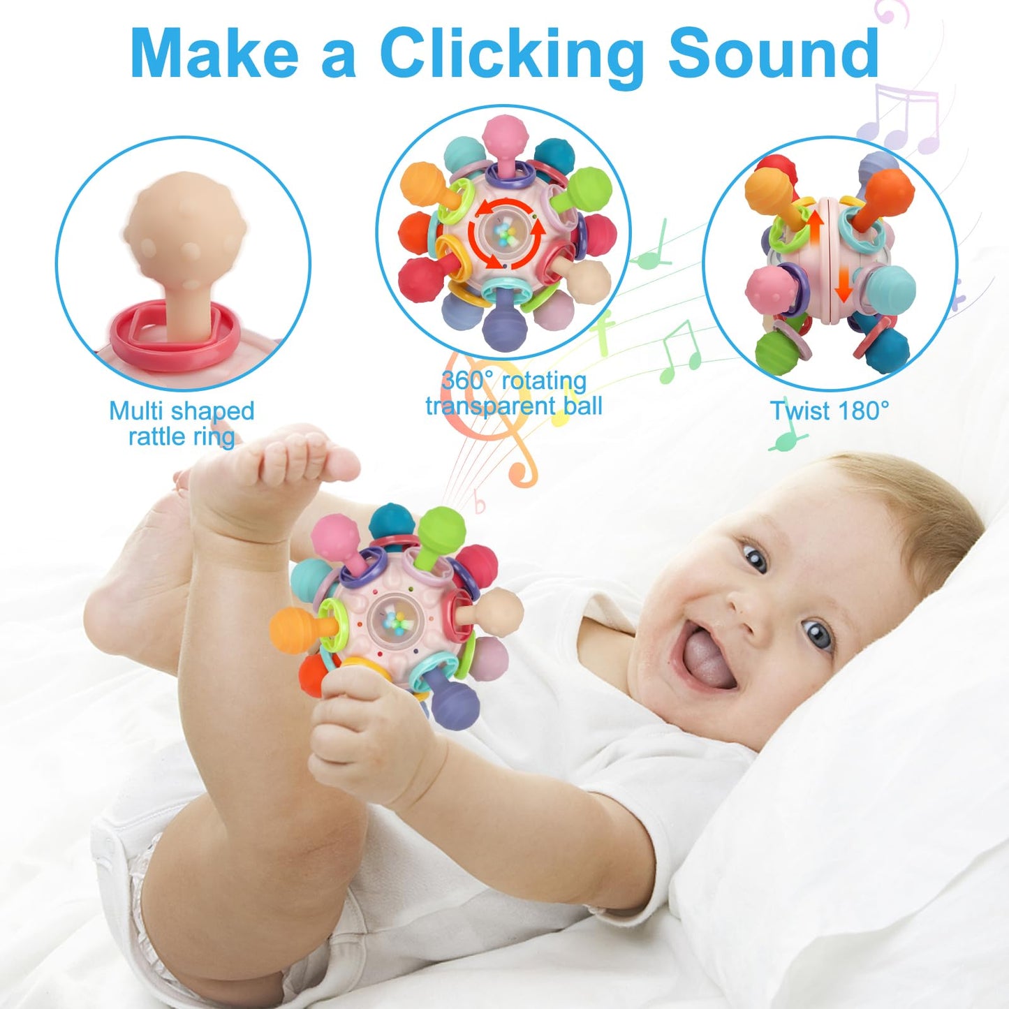 Baby Montessori Sensory Toys for 0-6 6-12 Months, Baby Teether Teething Toys for Babies 0 3 6 9 12 18 Months, Newborn Infant Learning Developmental Toys Gifts for 1 2 Year Old Boys Girls
