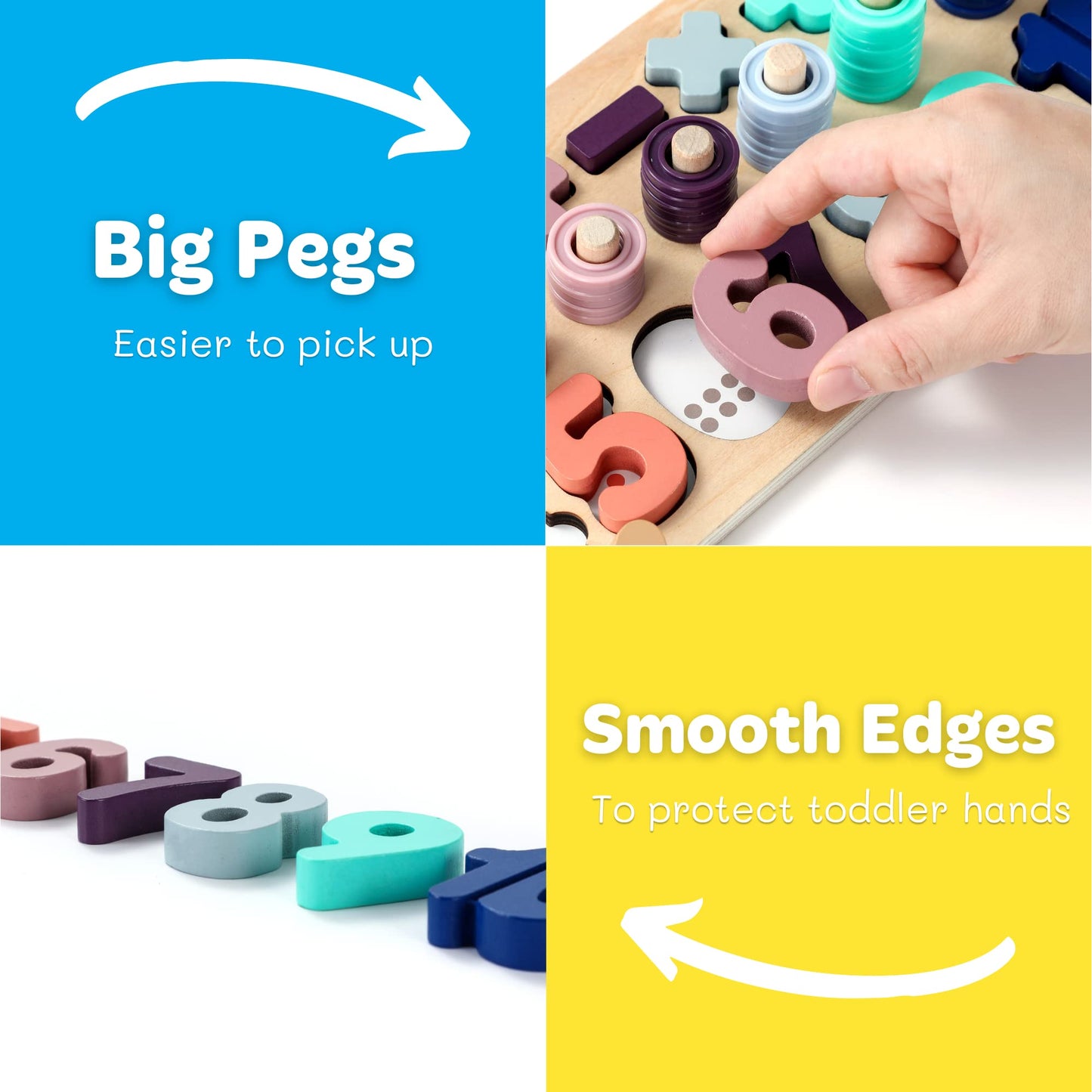 Wooden Montessori Toys for Kids Toddler Number Puzzles Sorter Counting Shape Stacker Stacking Game Preschool Toys for Boy Girl Learning Education Math Blocks 1 Year Old Girl Gifts (Rainbow)