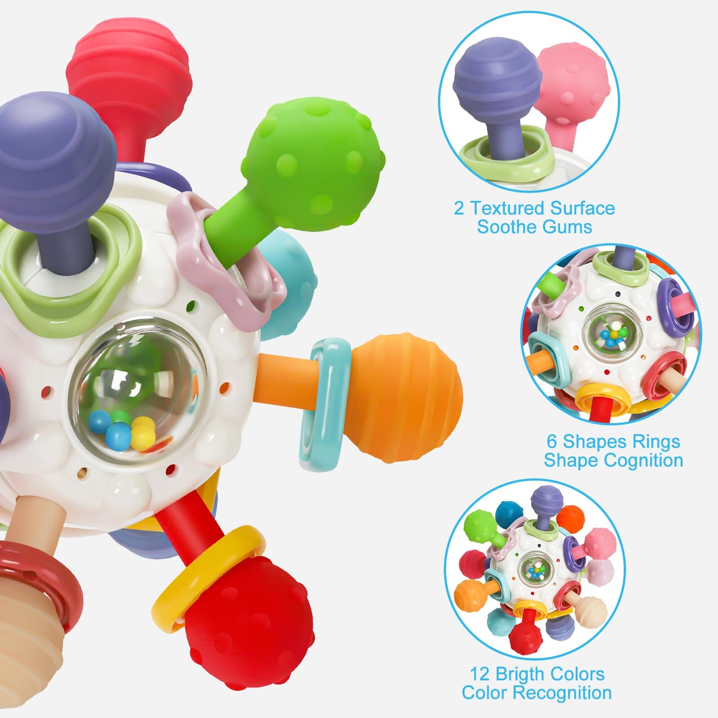 Baby Montessori Sensory Toys for 0-6 6-12 Months, Baby Teether Teething Toys for Babies 0 3 6 9 12 18 Months, Newborn Infant Learning Developmental Toys Gifts for 1 2 Year Old Boys Girls