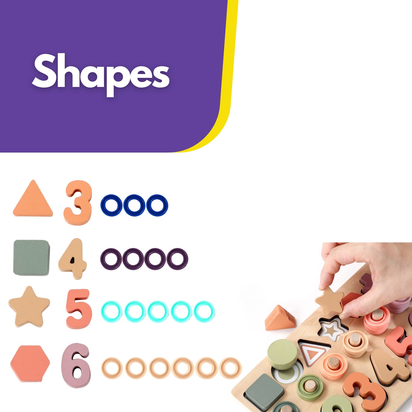 Wooden Montessori Toys for Kids Toddler Number Puzzles Sorter Counting Shape Stacker Stacking Game Preschool Toys for Boy Girl Learning Education Math Blocks 1 Year Old Girl Gifts (Rainbow)