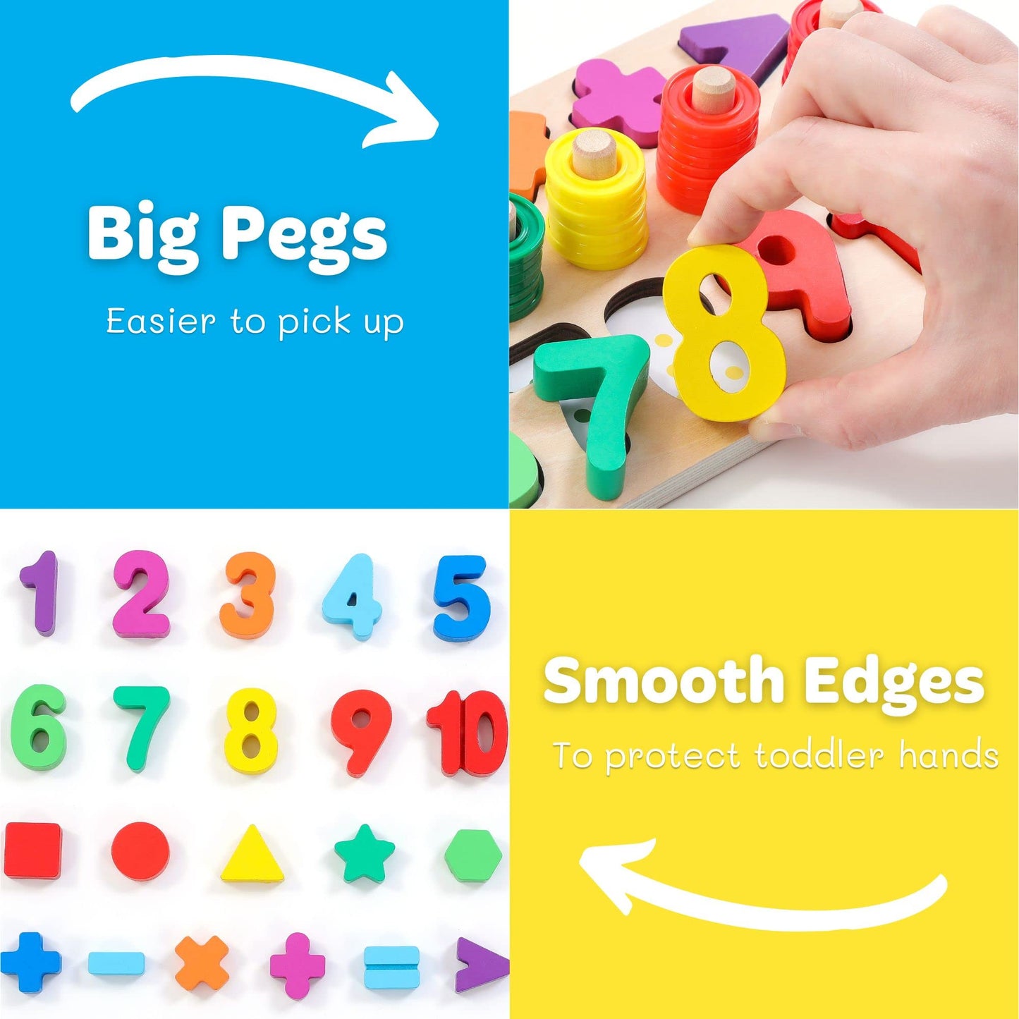 Wooden Montessori Toys for Kids Toddler Number Puzzles Sorter Counting Shape Stacker Stacking Game Preschool Toys for Boy Girl Learning Education Math Blocks 1 Year Old Girl Gifts (Rainbow)