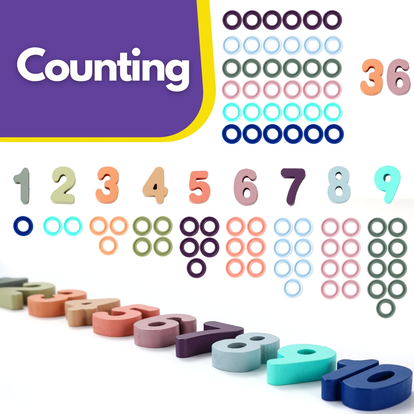 Wooden Montessori Toys for Kids Toddler Number Puzzles Sorter Counting Shape Stacker Stacking Game Preschool Toys for Boy Girl Learning Education Math Blocks 1 Year Old Girl Gifts (Rainbow)