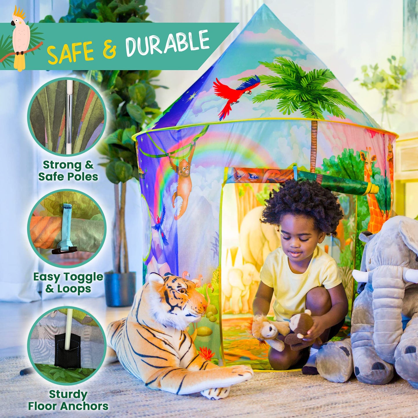 W&O Dino Paradise Play Tent with Roar Button - Epic Pop Up Tent for Boys & Girls - Perfect for Indoor & Outdoor Adventures