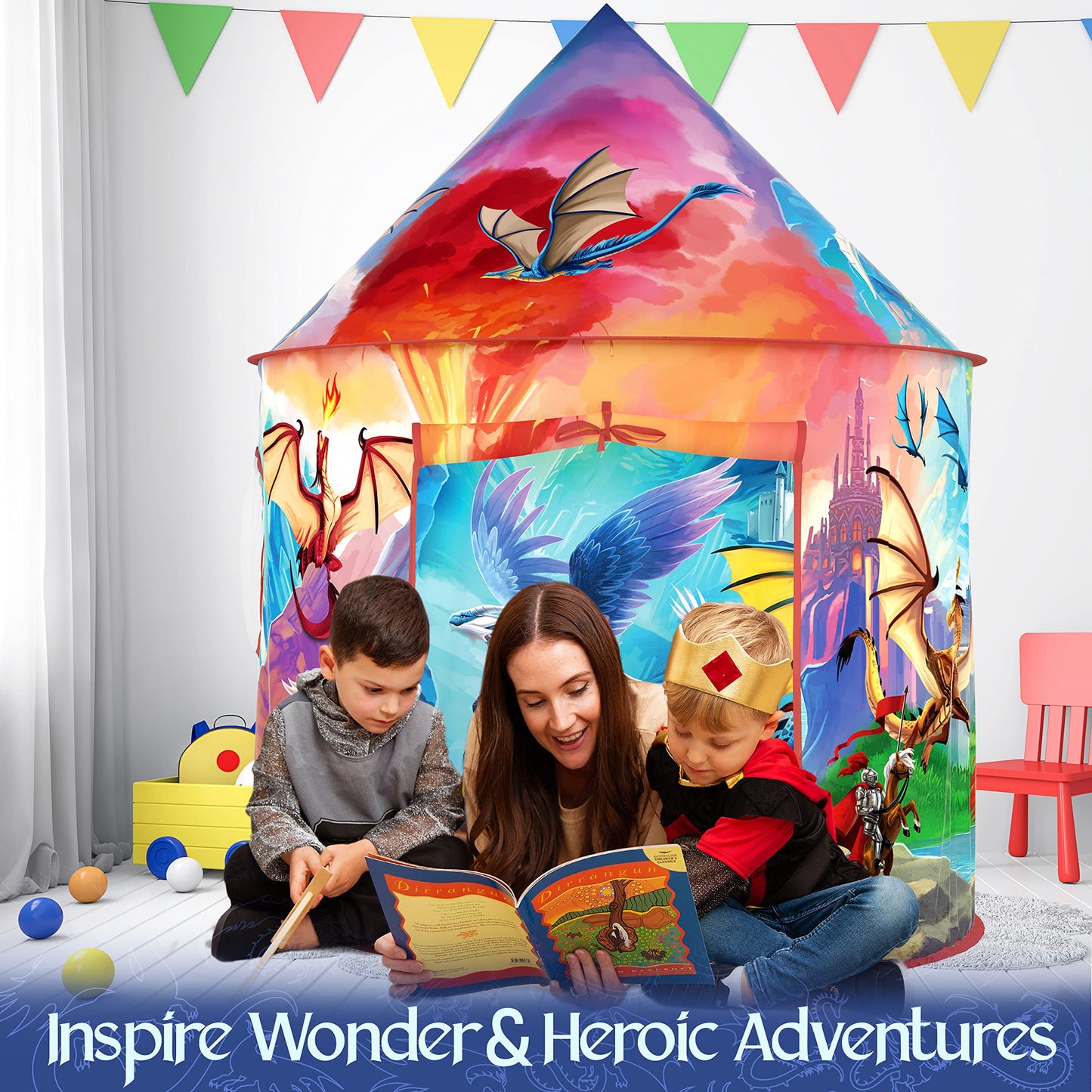 W&O Dino Paradise Play Tent with Roar Button - Epic Pop Up Tent for Boys & Girls - Perfect for Indoor & Outdoor Adventures